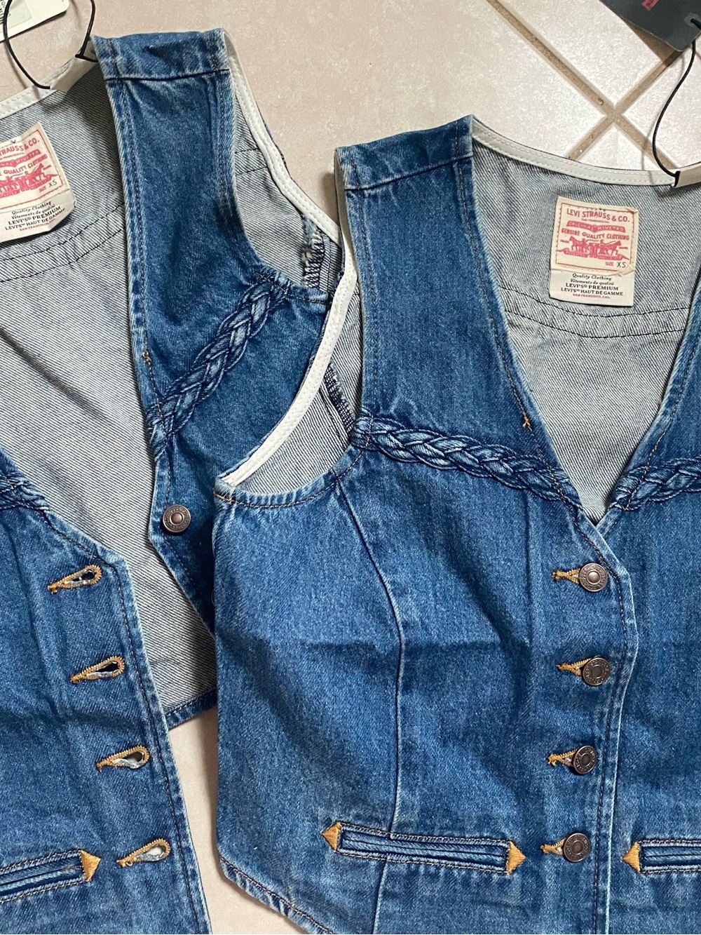 Levi's Women's Dark Blue Braided Denim Vest with Braided Yoke - NWT - xs